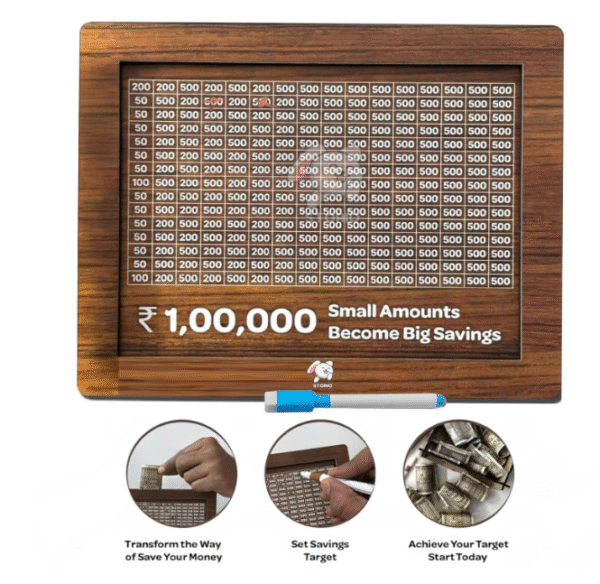 happy world wooden money bank, coin box with carved design for kids/children, savings challenge box, cashbox, cash vault wooden savings box, wooden coin piggy bank