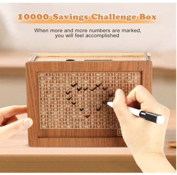 happy world wooden money bank, coin box with carved design for kids/children, savings challenge box, cashbox, cash vault wooden savings box, wooden coin piggy bank