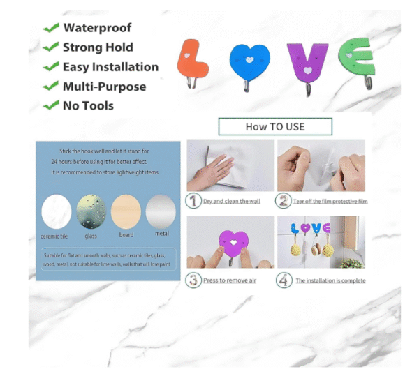 happy world love shape hook self adhesive