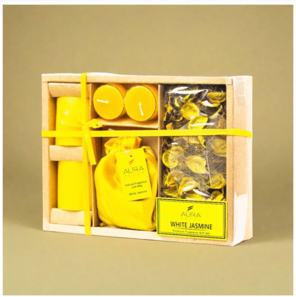 white jasmine fragnance candle gift set with flower candle