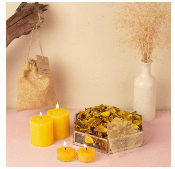 white jasmine fragnance candle gift set with flower candle